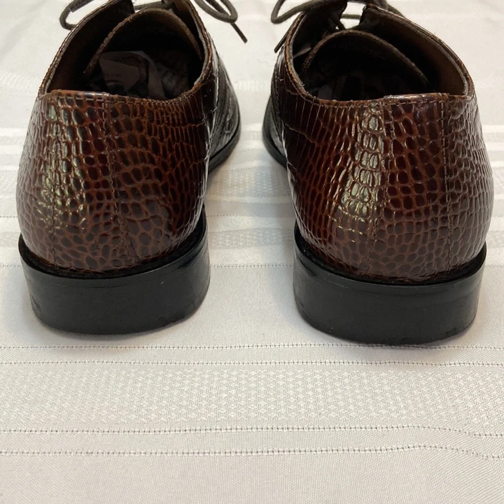 Stacy Adams Mens Brown Croc Print All Leather Oxford Dress Shoe - Nice! size 10